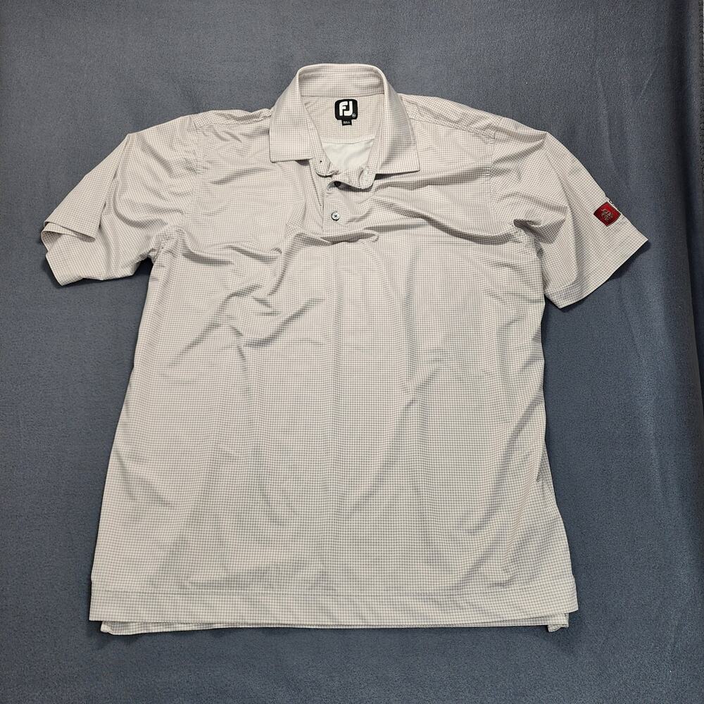 Footjoy Mens Golf Polo Shirt XL Performance Houndstooth Tan Stretch Company Logo